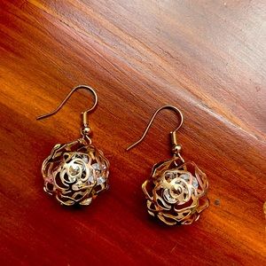 Gold Rose Earrings w/ jewels